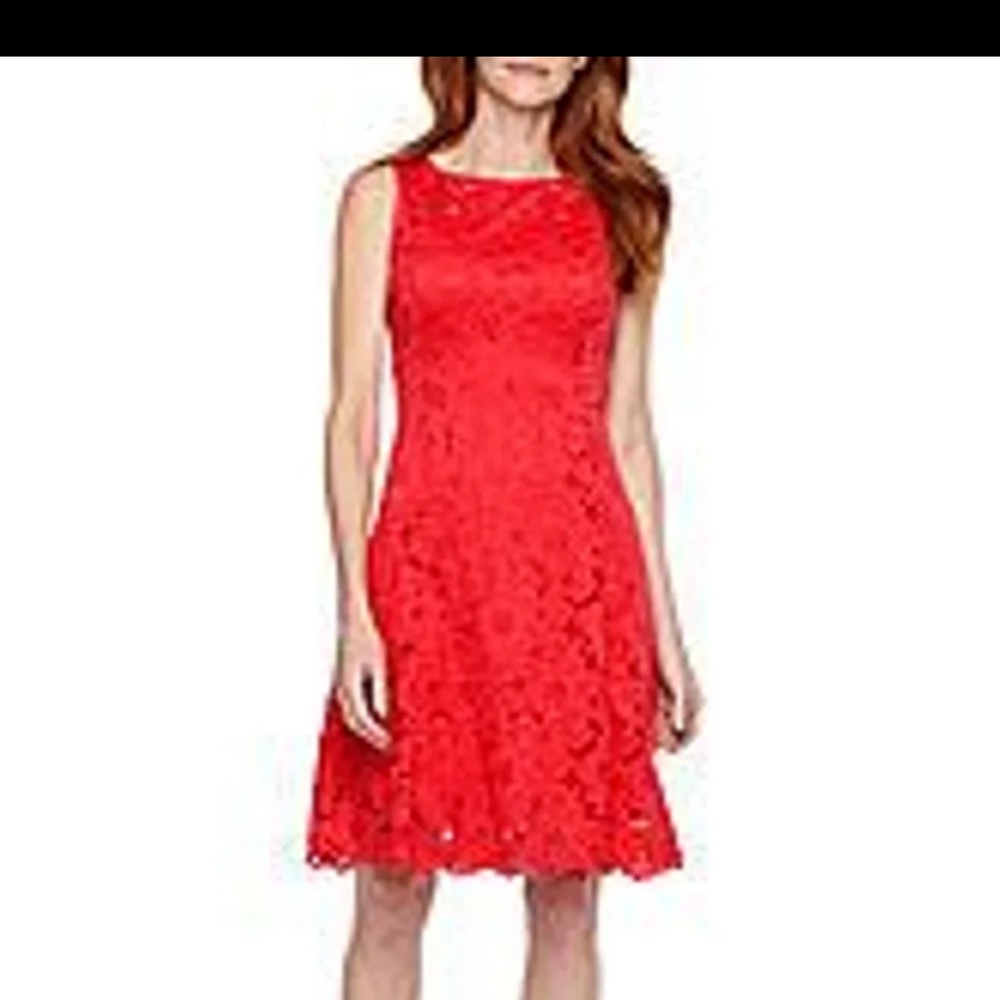 Red lace sequence dress
